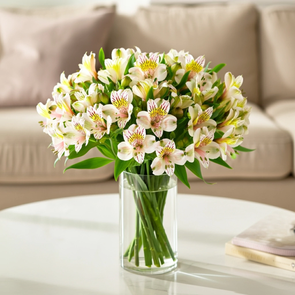 Alstro Pureza (Alstroemérias brancas no vaso) + Vaso